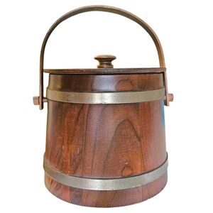 VTG Baskettville Putney VT Firkin Wood Ice Bucket Barrel Style Lid Liner Handle